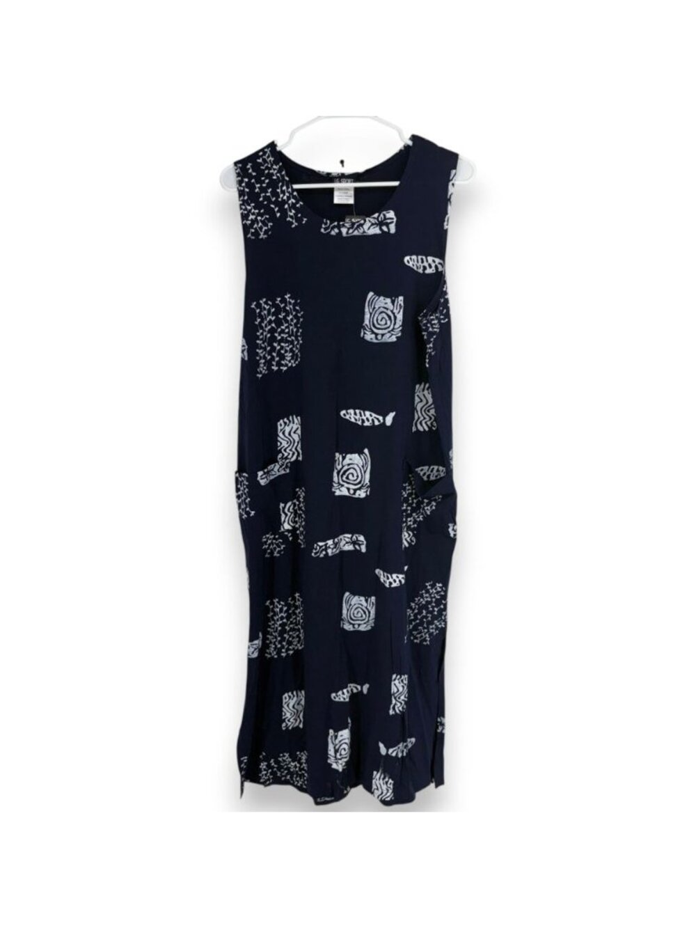 IG Sport Women XL Midi Dress Tropical Beach Vacation Navy Blue Fish Sleeveless